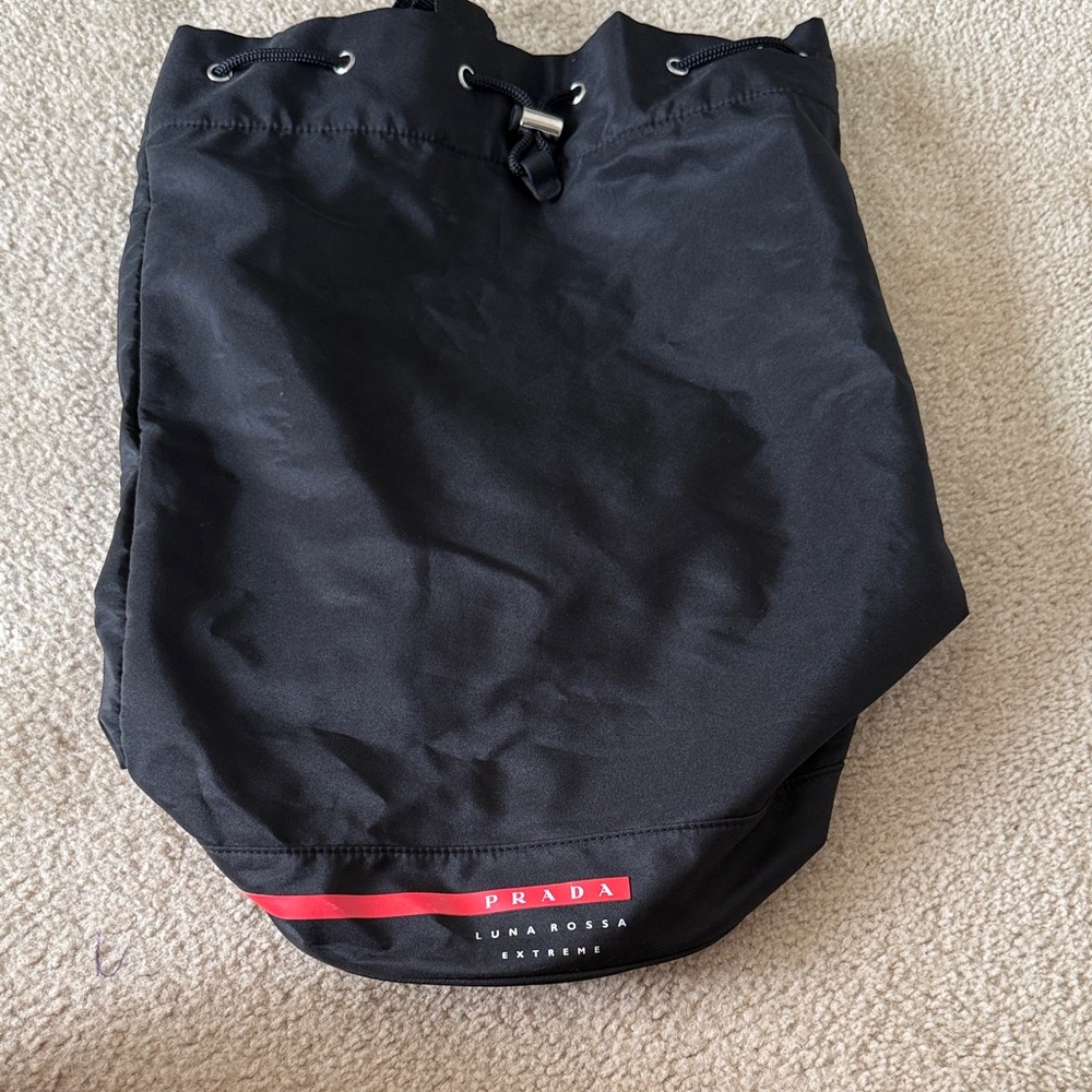 Prada Black Backpack with Red Stripe